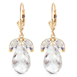 14K. GOLD LEVER BACK EARRINGS WITH NATURAL WHITE TOPAZ (Yellow Gold)